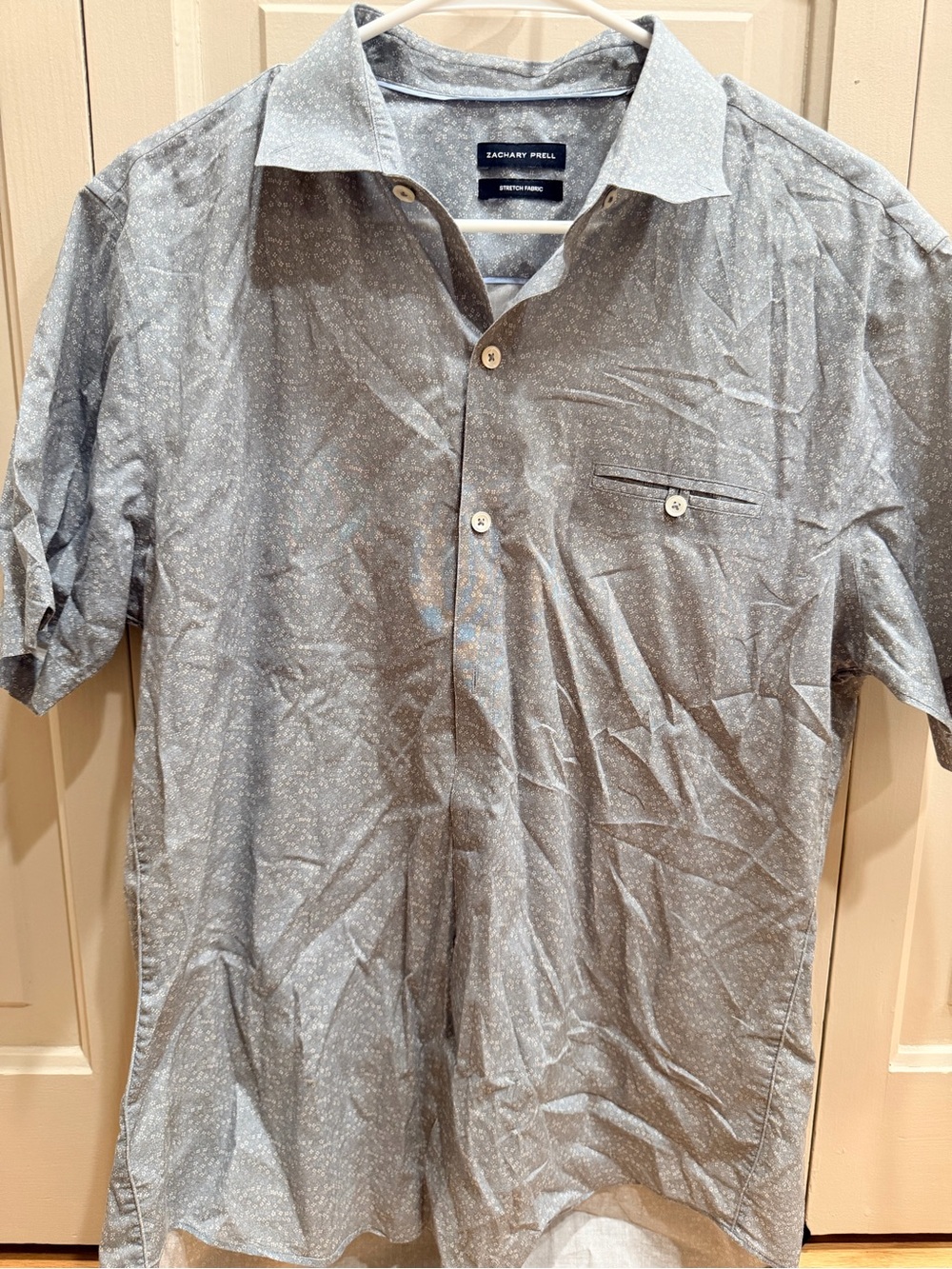 Zachary Prell Men’s Short Sleeve Light Gray Microprint Button-Down Shirt